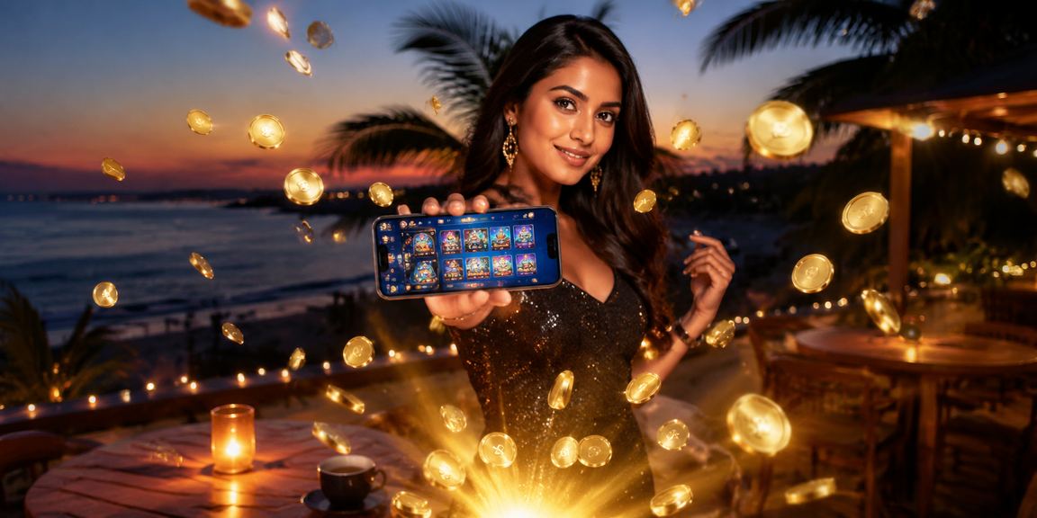 Casual mobile Rummy play on the scenic Goa beach at sunset