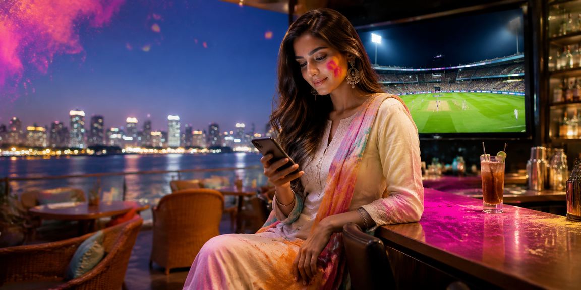 Indian woman playing rummy on mobile phone at home